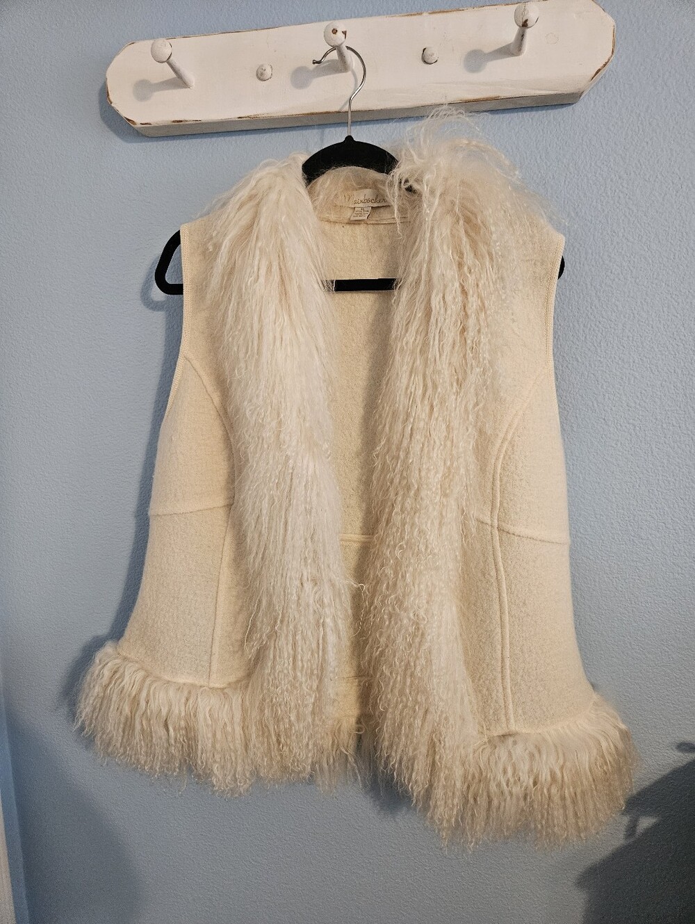 Mainbocher Cream Wool Vest with Lamb Fur Trim